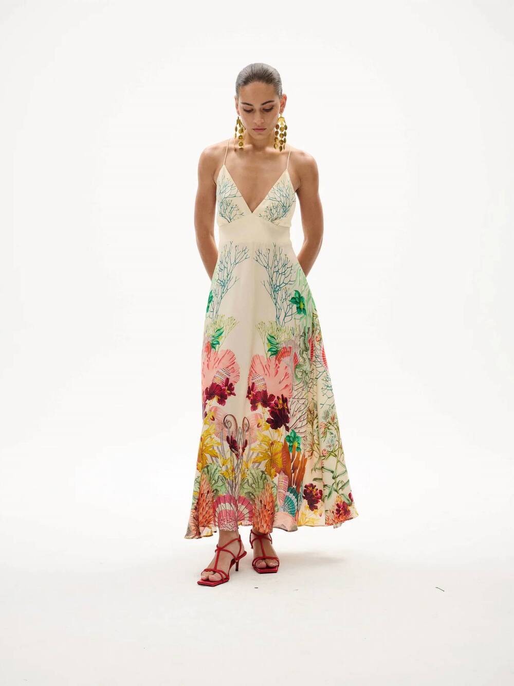 NEW CAROLINA K star midi dress in sea elements